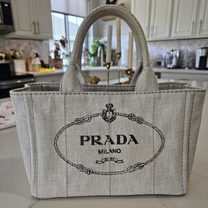 Prada Gray Denim Tote Bag